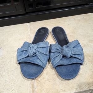 Tory Burch Blue Denim Bow Sandals